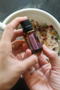 essential oil with homemade bath salt background