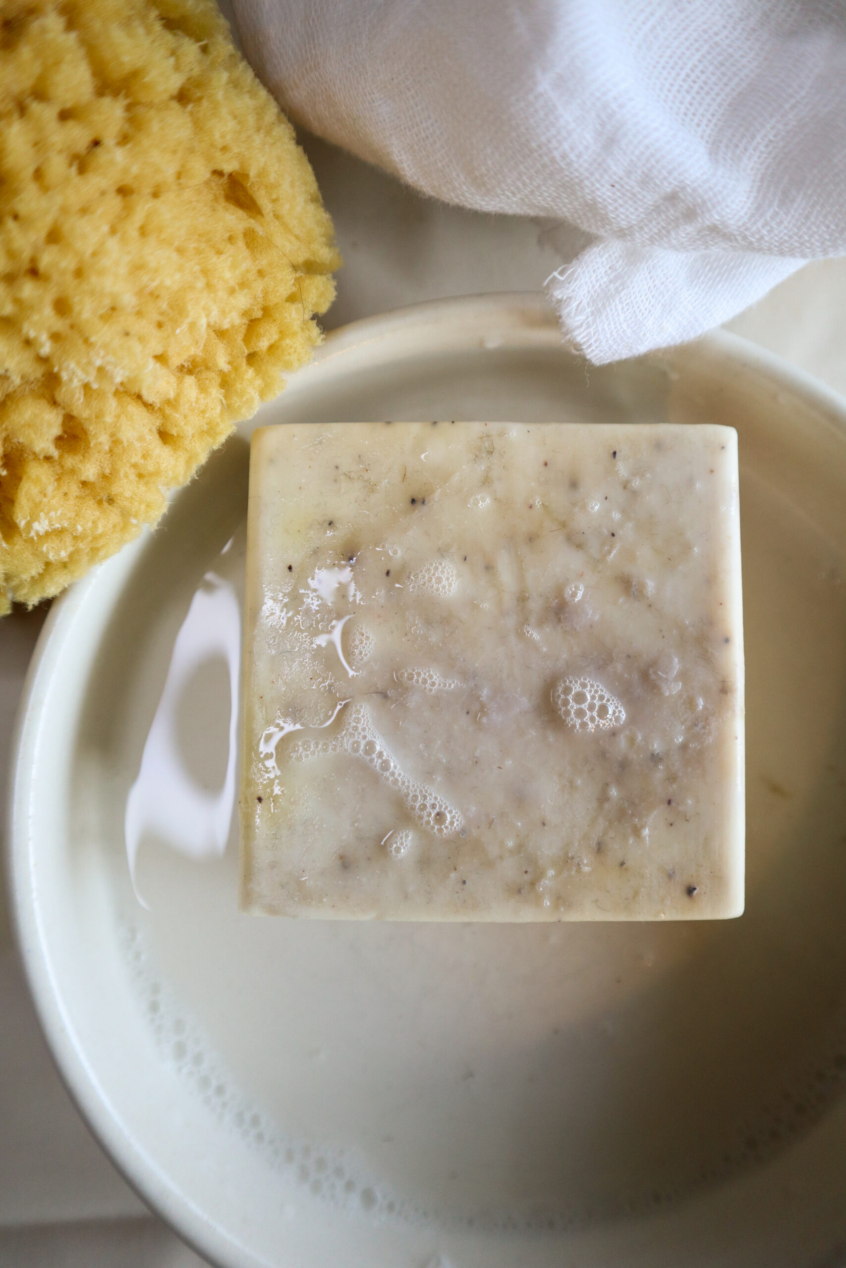 sudsy soap and natural sponge
